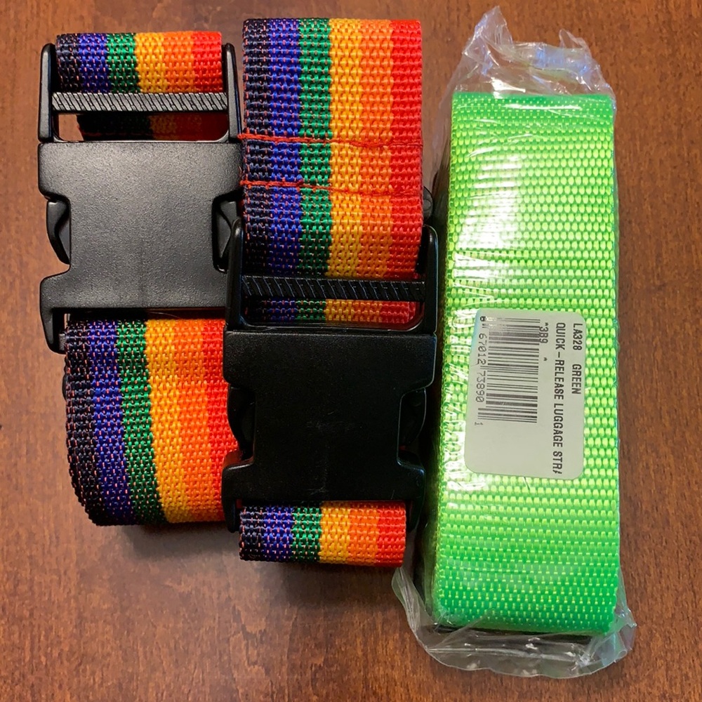 Rainbow & solid suitcase travel straps set of 3